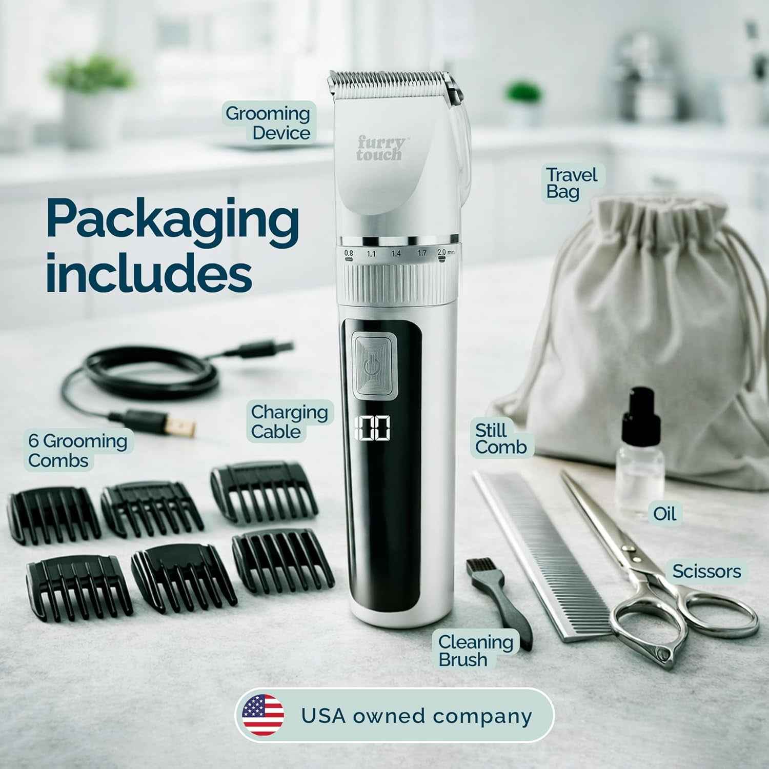 Dog Grooming Kit Cordless Clippers Quiet Strong Ceramic Blades