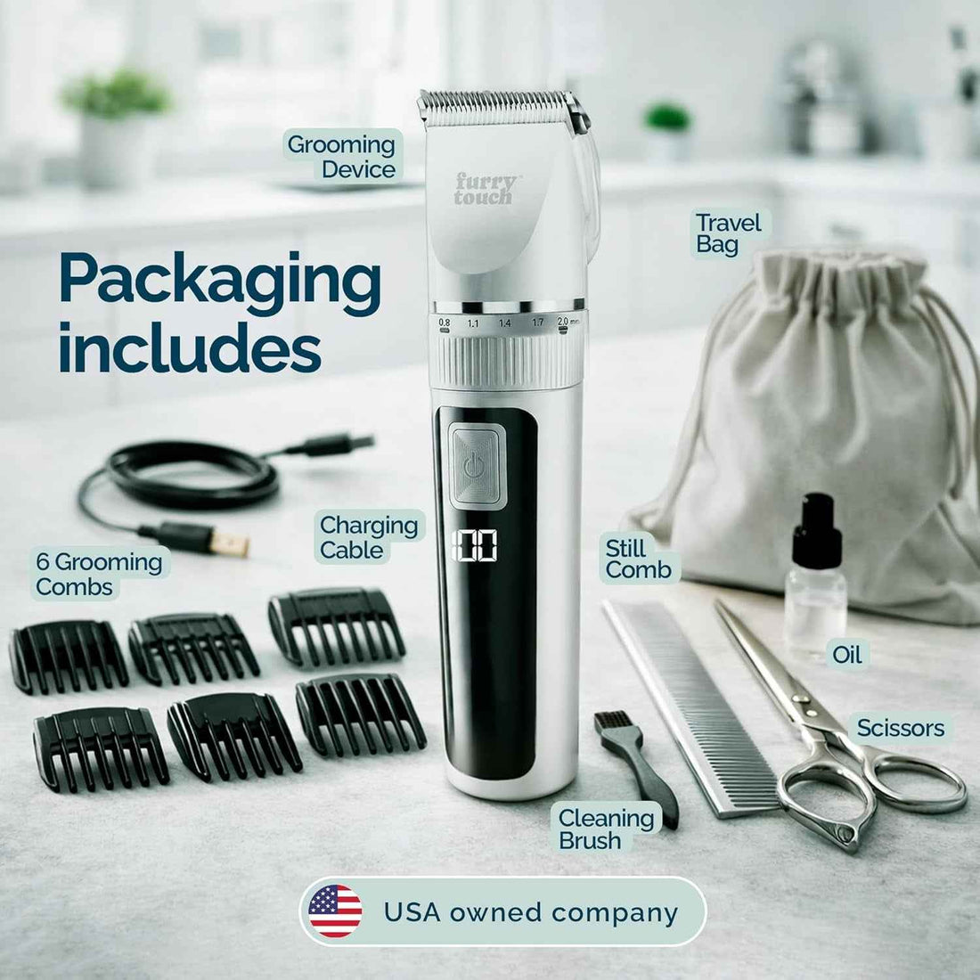 Dog Grooming Kit Cordless Clippers Quiet Strong Ceramic Blades