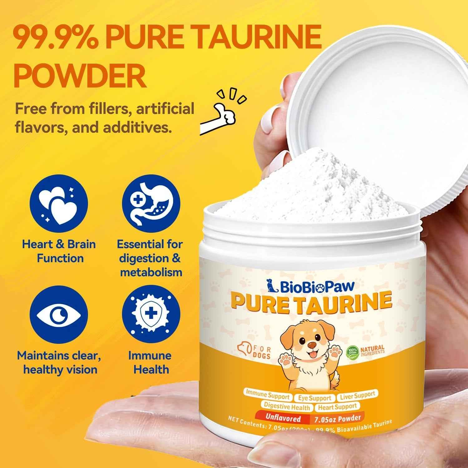 Taurine Powder for Dogs 500mg Pure Supplement Heart Immune Coat 200g