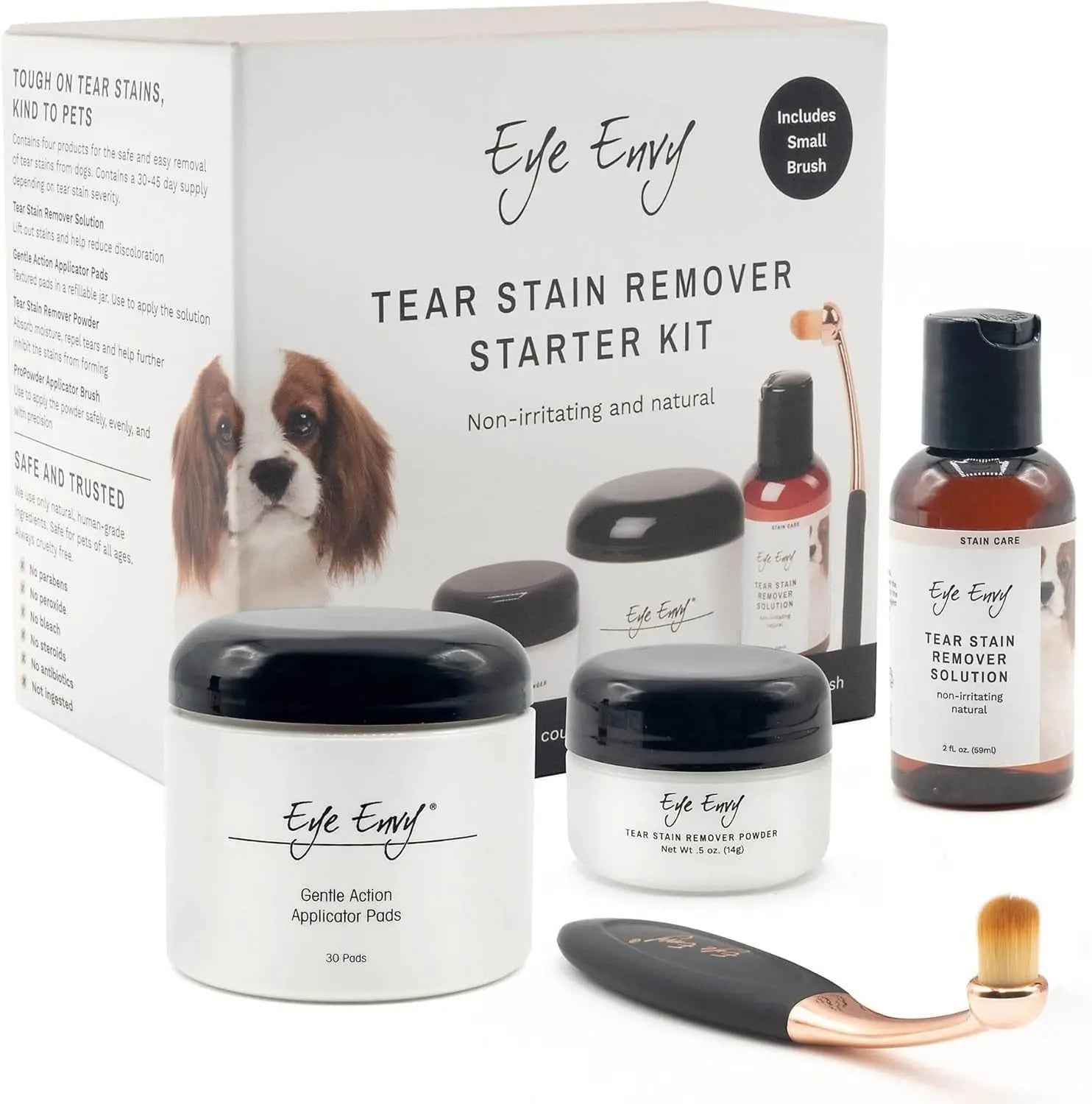 Eye Envy Dog Tear Stain Remover Kit w Brush Pads Powder 30–45 Day