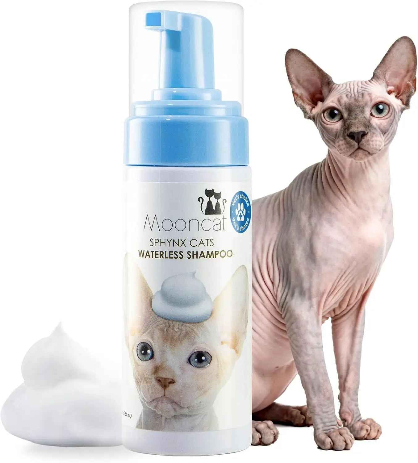 Waterless No-Rinse Cat Shampoo Foam & Brush Kit – Hypoallergenic, 5oz