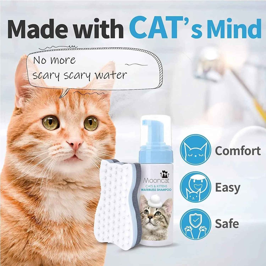 Waterless No-Rinse Cat Shampoo Foam & Brush Kit – Hypoallergenic, 5oz