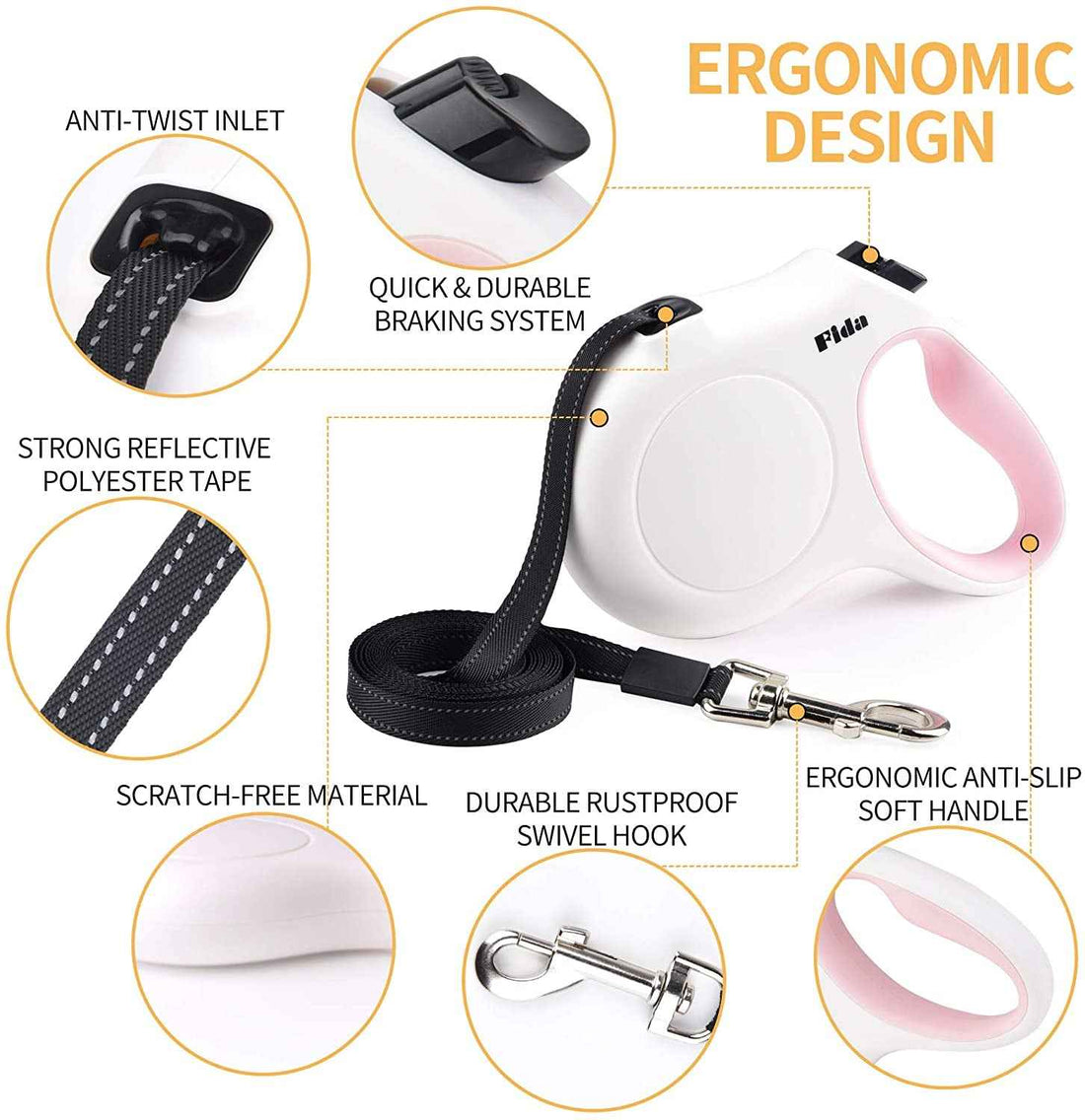 Retractable Dog Leash 16ft For Small Dogs Reflective Anti Slip Handle Bags