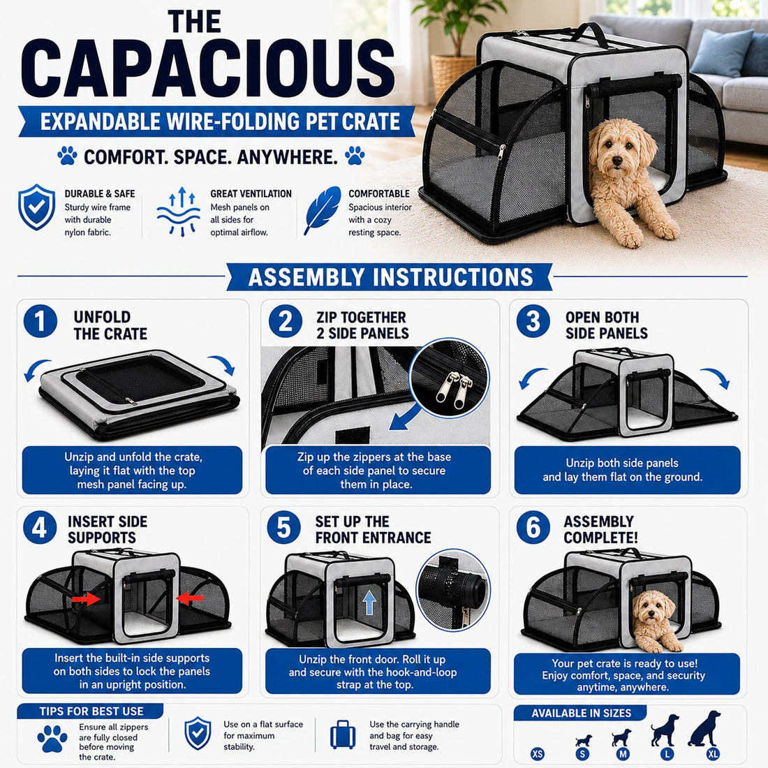 Pet Life Capacious Expandable Folding Pet Crate
